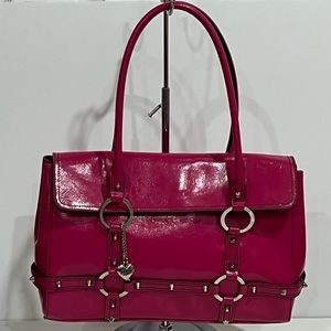 XOXO Pink Fuchsia Faux Patent Leather Studded Shoulder Bag